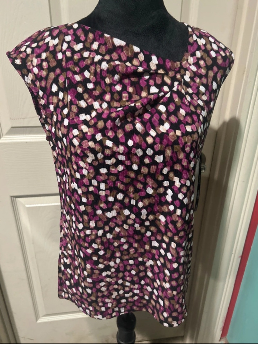 Calvin Klein Purple Multi Cap Sleeve Printed Blouse